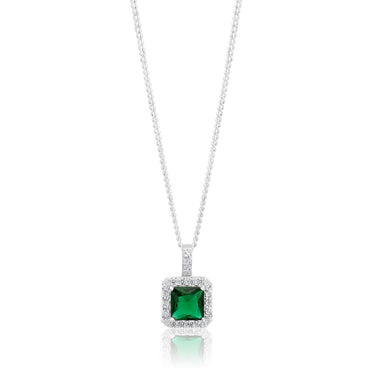 Sterling Silver Green and White Zirconia Pendant