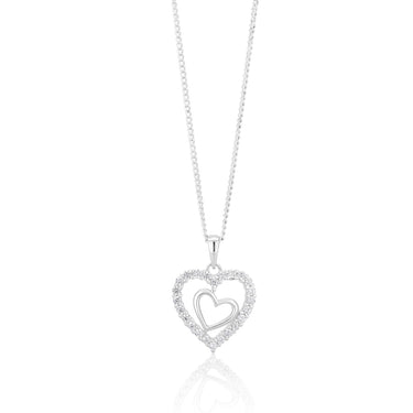 Sterling Silver Zirconia Double Heart Pendant