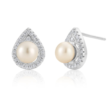 Sterling Silver Freshwater Pearl and Zirconia Studs