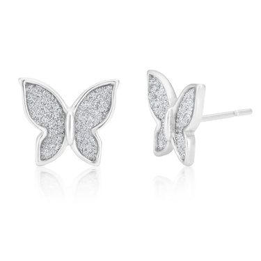 Sterling Silver Stardust Butterfly Stud Earrings Rhodium Plated