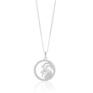 Sterling Silver Cubic Zirconia Aries Horoscope Round 19mm x 26mm Pendant