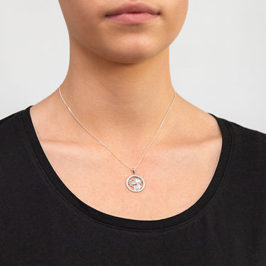 Sterling Silver Cubic Zirconia Virgo Horoscope Round 19mm x 26mm Pendant