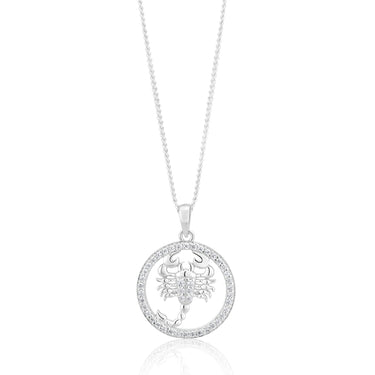 Sterling Silver Cubic Zirconia Scorpio Horoscope Round 19mm x 26mm Pendant