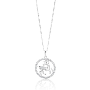 Sterling Silver Cubic Zirconia Capricorn Horoscope Round 19mm x 26mm Pendant
