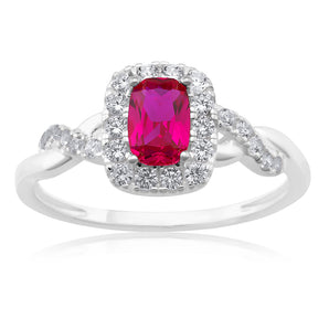 Sterling Silver Created Ruby and Zirconia Ring