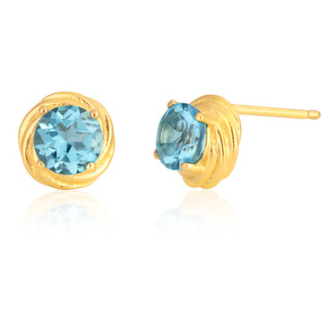 Sterling Silver Gold Plated Swiss Blue Topaz Knot Stud Earrings