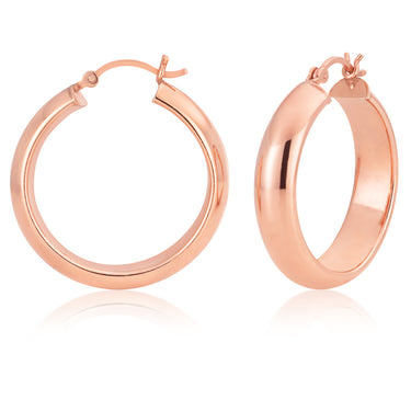 Sterling Silver Rose Gold Plated 30mm Half Round Hoop Earrings