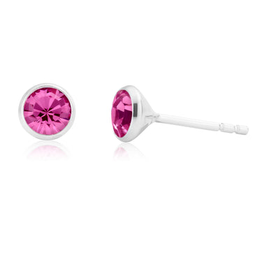 Sterling Silver 5mm Hot Pink Zirconia Bezel Stud Earrings