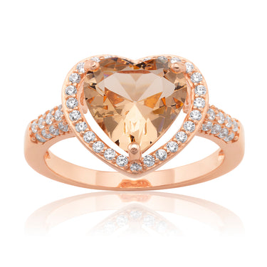 Sterling Silver and Rose Plated Crystal and Zirconia Heart Ring  *No Resize*