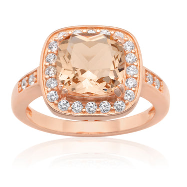 Sterling Silver and Rose Plated Crystal and Zirconia Cushion Cut Ring  *No Resize*