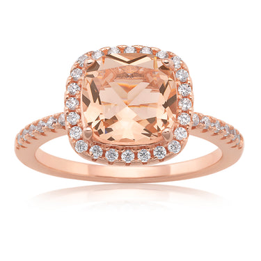 Sterling Silver and Rose Plated Crystal and Zirconia Cushion Cut Ring  *No Resize*
