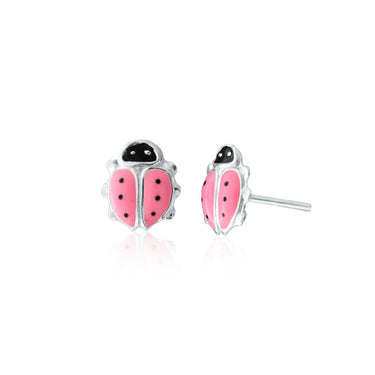 Sterling Silver Pink and Black Ladybird Stud Earrings