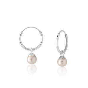 Sterling Silver Simulated Pearl Drop Hoop Earrings