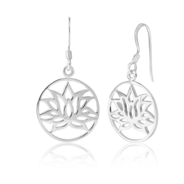 Sterling Silver Lotus Hook Drop Earrings