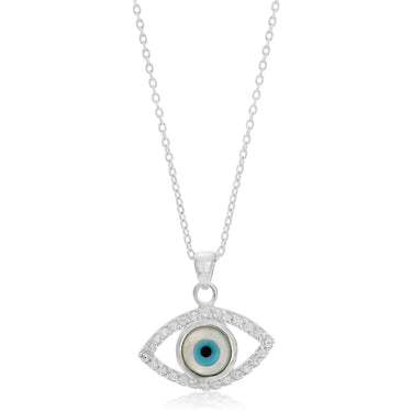 45cm Sterling Silver Zirconia Evil Eye Pendant on Sterling Silver Chain