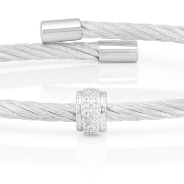 Sterling Silver 08 Points Diamond 3mm Cable Bangle