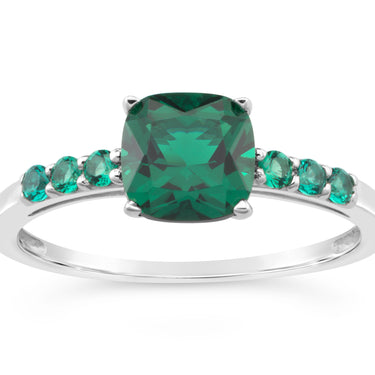 Sterling Silver Simulated Emerald and Zirconia Ring