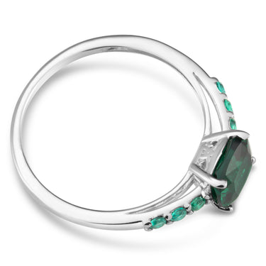 Sterling Silver Simulated Emerald and Zirconia Ring