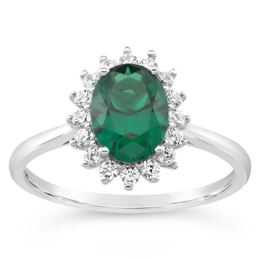 Sterling Silver Simulated Emerald and Zirconia Ring