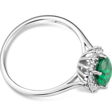 Sterling Silver Simulated Emerald and Zirconia Ring