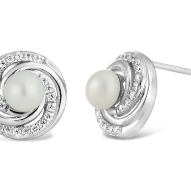 Sterling Silver Freshwater Pearl and Zirconia Stud Earrings