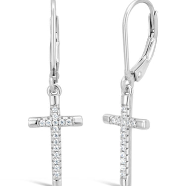 Sterling Silver Zirconia Cross Lever Back Earrings