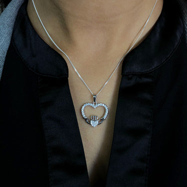 Sterling Silver Zirconia Claddagh Pendant