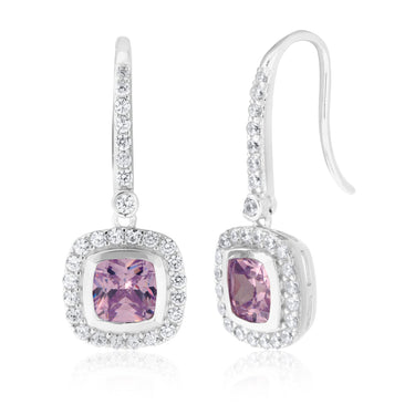 Sterling Silver Lavender and White Zirconia Sqaure Drop Earrings