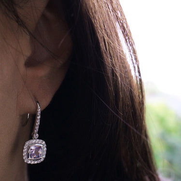 Sterling Silver Lavender and White Zirconia Sqaure Drop Earrings