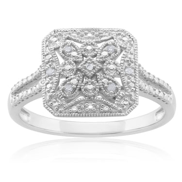 Sterling Silver 0.03 Carat Diamond Ring with 6 Brilliant Cut Diamonds