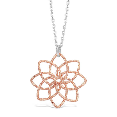 Sterling Silver and Rose Gold Plated Fancy Open Flower Pendant