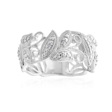 Sterling Silver Filigree Ring with 1 Brilliant Cut Diamond