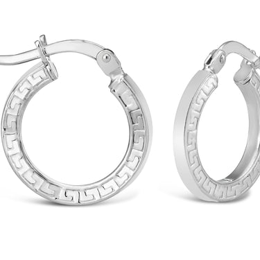 Sterling Silver Greek Key Flat Hoops