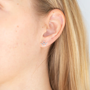 Sterling Silver 3 Point Crown Stud Earrings