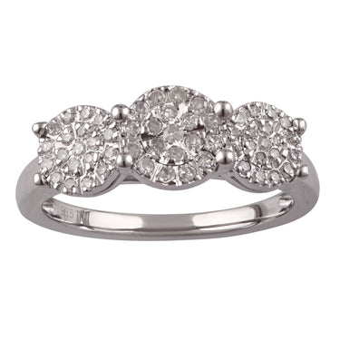 Sterling Silver Diamond Trilogy Ring with 57 Brilliant Cut Diamonds "2.5 Carat Look"