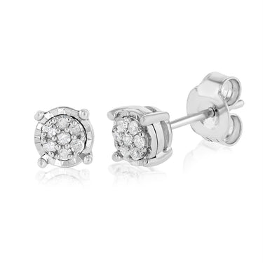 Diamond Stud Earrings set with 14 Brilliant Diamonds in Sterling Silver