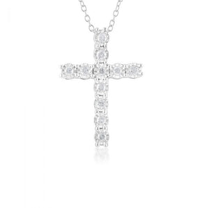 Sterling Silver Diamond Cross Pendant on 46cm Chain