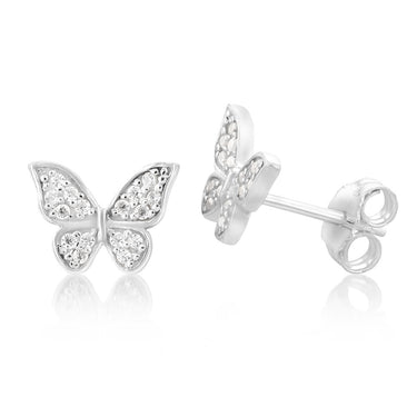 Sterling Silver Zirconia Butterfly Stud Earrings