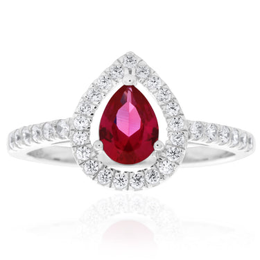 Sterling Silver Created Ruby and Zirconia Set Ring *Resize 1-2 Sizes Up*