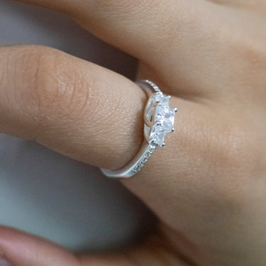 Sterling Silver Zirconia Princess Cut Trilogy Ring