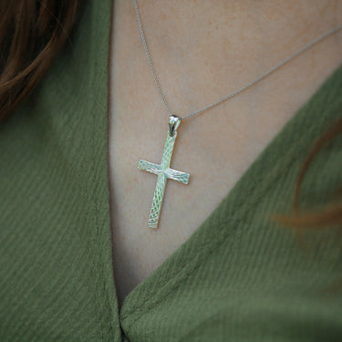 Sterling Silver Diamond Cut 35mm Cross Pendant