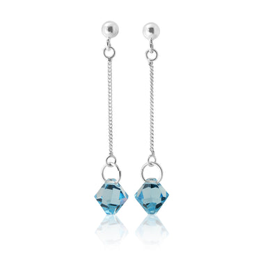Sterling Silver Crystal Blue Bead Stud Drop Earrings
