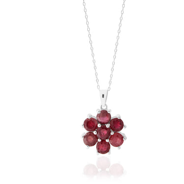 Sterling Silver Natural Enhanced Ruby Flower Pendant on 45cm Chain