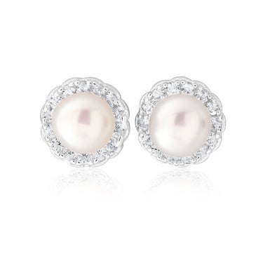 Sterling Silver Freshwater Pearl and Zirconia Stud Earrings