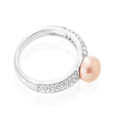 Sterling Silver Freshwater Pearl Cubic Zirconia Ring  *No Resize*