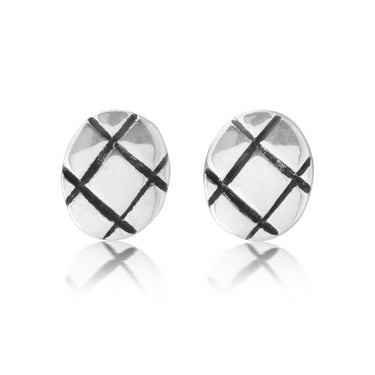 Sterling Silver Patterned Oval Stud Earrings