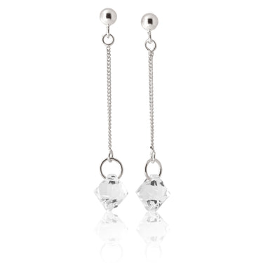 Sterling Silver Crystal White Bead Drop Earrings