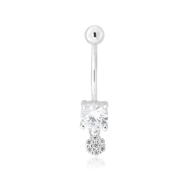 Sterling Silver Belly Bar Zirconia Ball Drop