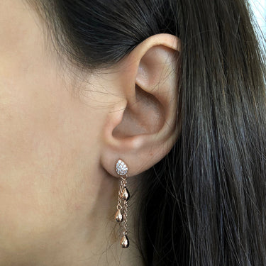 Sterling Silver Rose Plated Zirconia Double Chain Drop Earrings