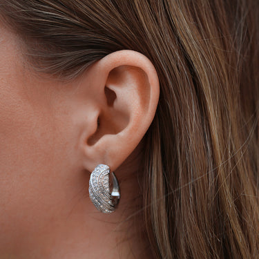 Sterling Silver 1x Diamond and Zirconia Fancy Hoop Earrings